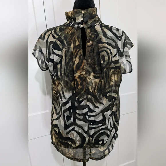 Women's Mock Neck Animal Print Short Sleeve Top, Size M EUC Lined Festival - Picture 7 of 8